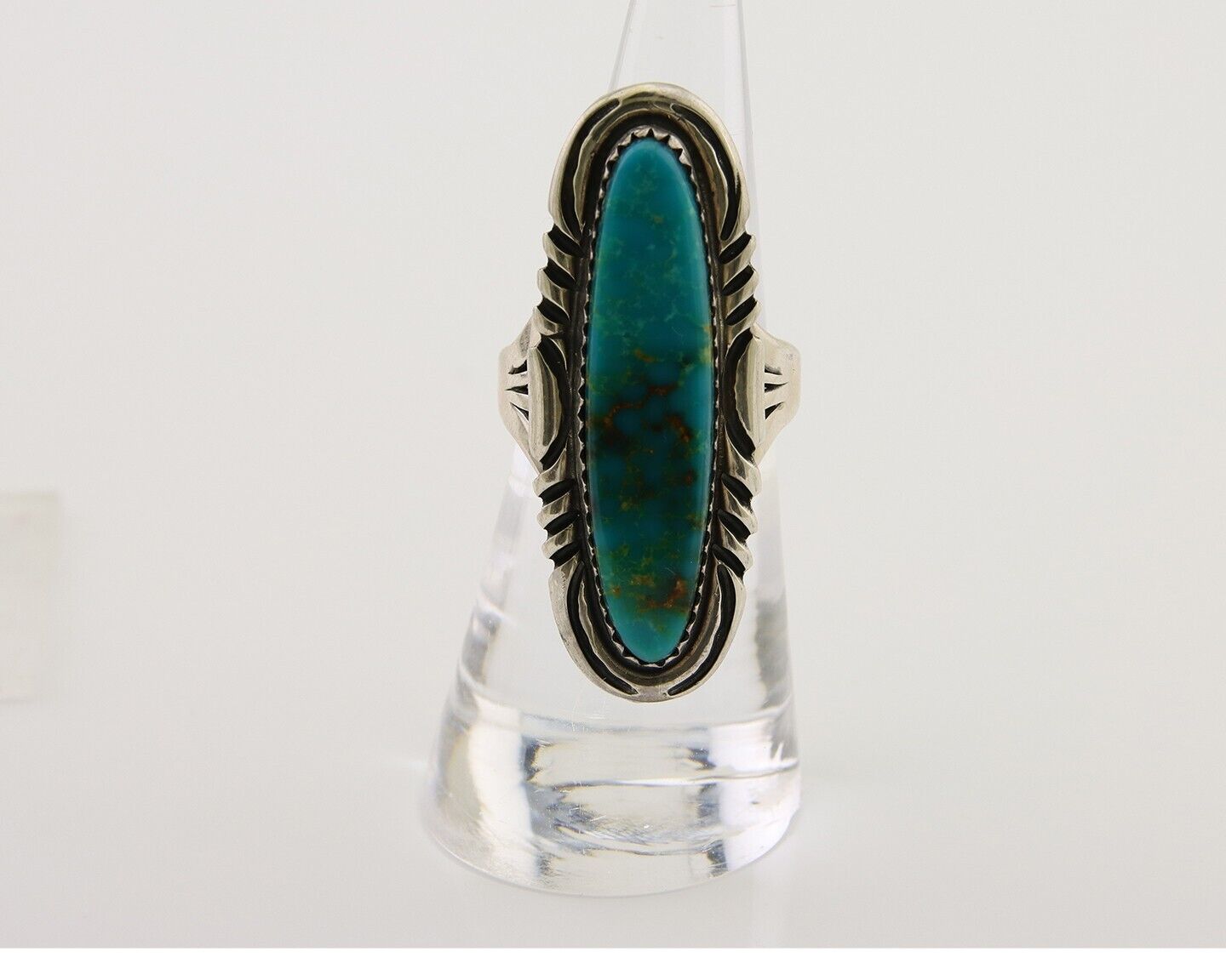 Navajo Hand Stamped Ring 925 Silver Turquoise Native Artist Begay C.80's