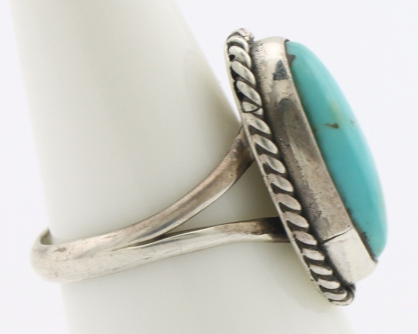 Navajo Ring .925 Silver Natural Kingman Turquoise Native American Artist C.80's