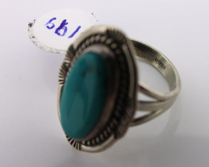 Navajo Ring 925 Silver Natural Turquoise Native Artist Signed M Begay C.80's