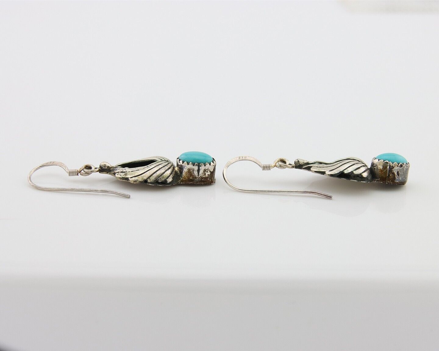 Navajo Dangle Earrings 925 Silver Natural Turquoise Native Artist Signed A C80s