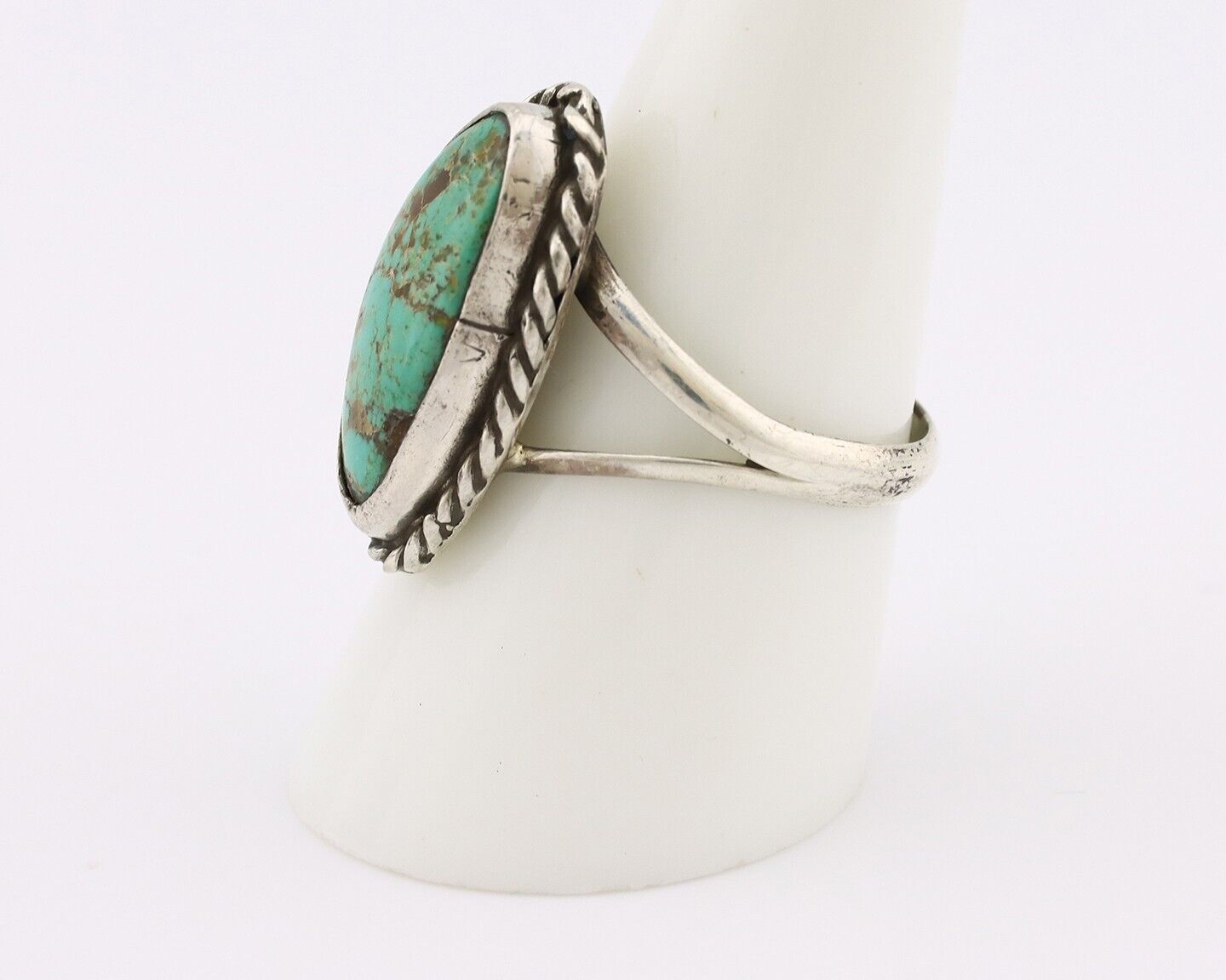 Navajo Ring 925 Silver Natural Turquoise Artist Signed Rabbit Stick C.80's