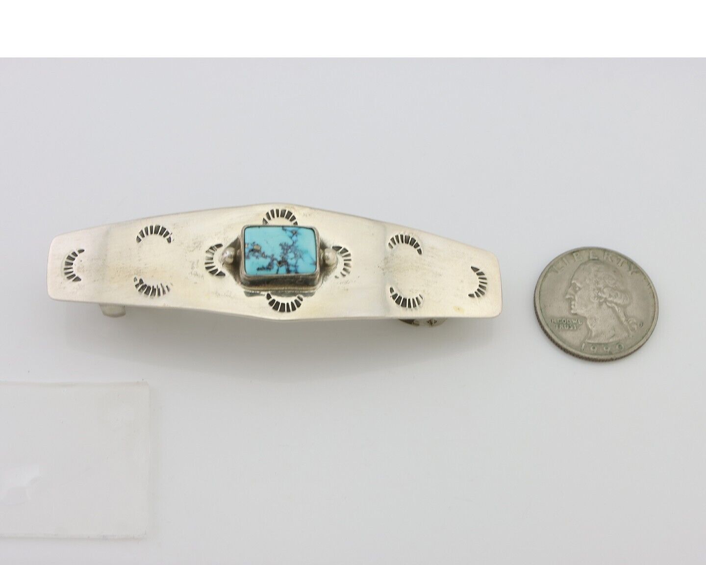 Navajo Hair Clip Barrette 925 Silver Morenci Turquoise Native Artist C.80's