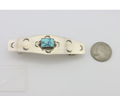 Navajo Hair Clip Barrette 925 Silver Morenci Turquoise Native Artist C.80's