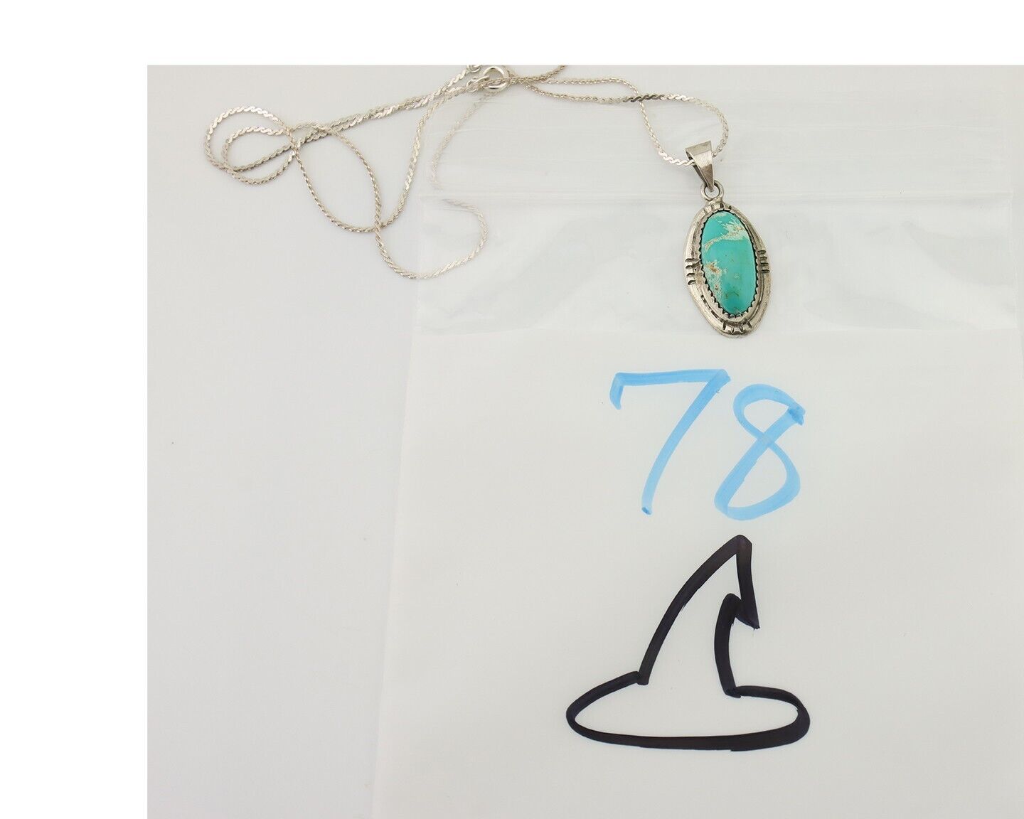 Navajo Necklace 925 Silver Kingman Turquoise Native American Artist C.90s