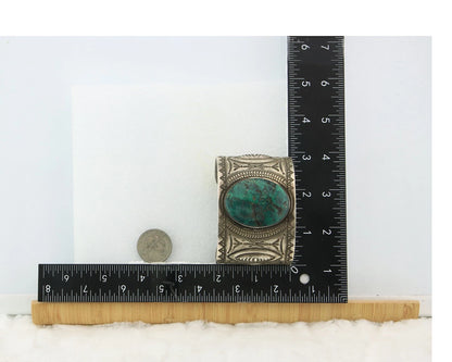 Large Navajo Cuff Bracelet Sterling Silver Turquoise Signed HS Vintage Handmade