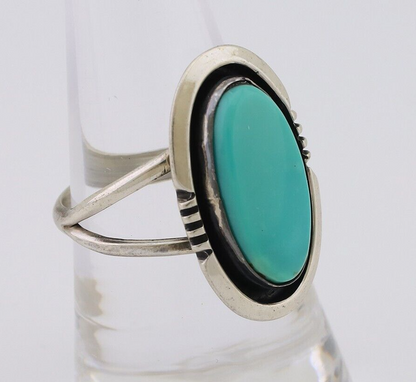 Navajo Hand Stamped Ring 925 Silver Natural Turquoise Native Artist C.80's