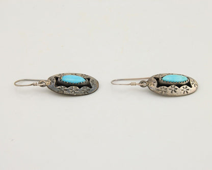 Navajo Dangle Earrings 925 Silver Natural Blue Turquoise Artist IJC C.80's