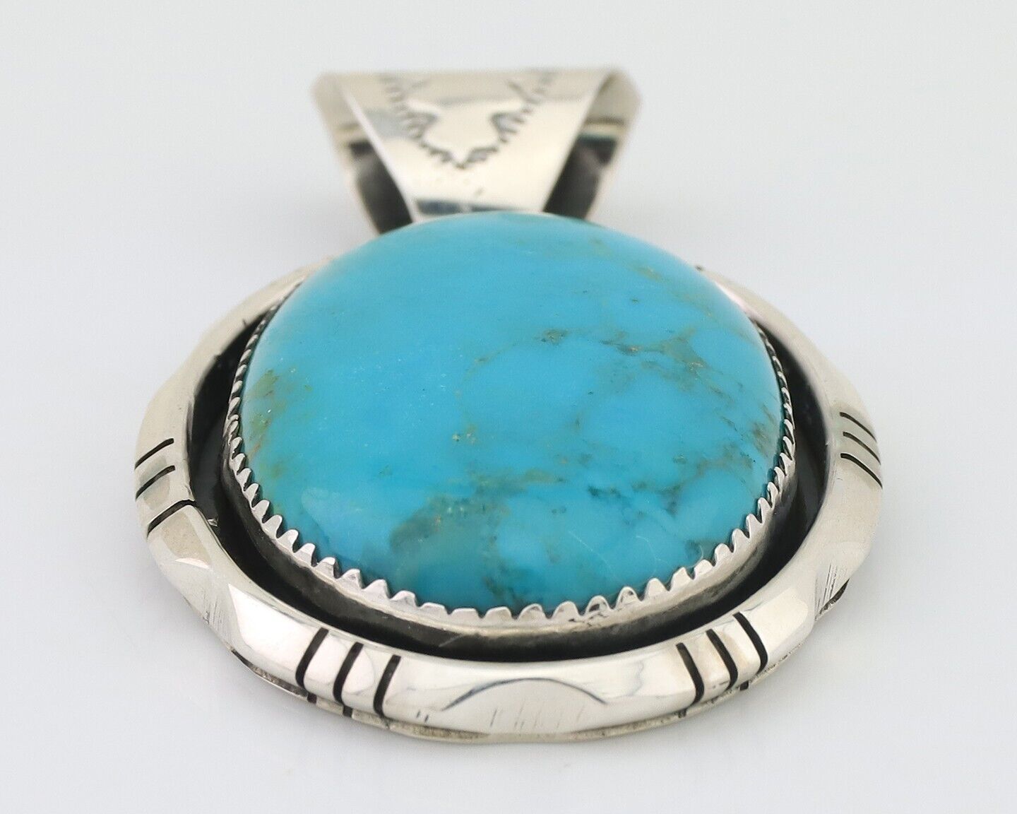 Navajo Pendant 925 Silver Blue Kingman Turquoise Native American Artist C.80's