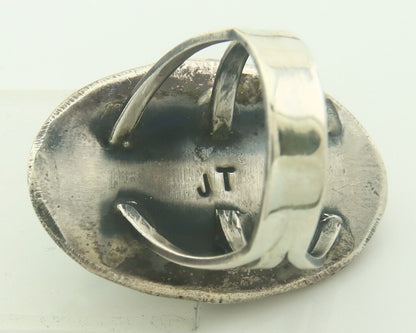 Navajo Ring 925 Sterling Turquoise Handmade Signed JT C.80's Size 7