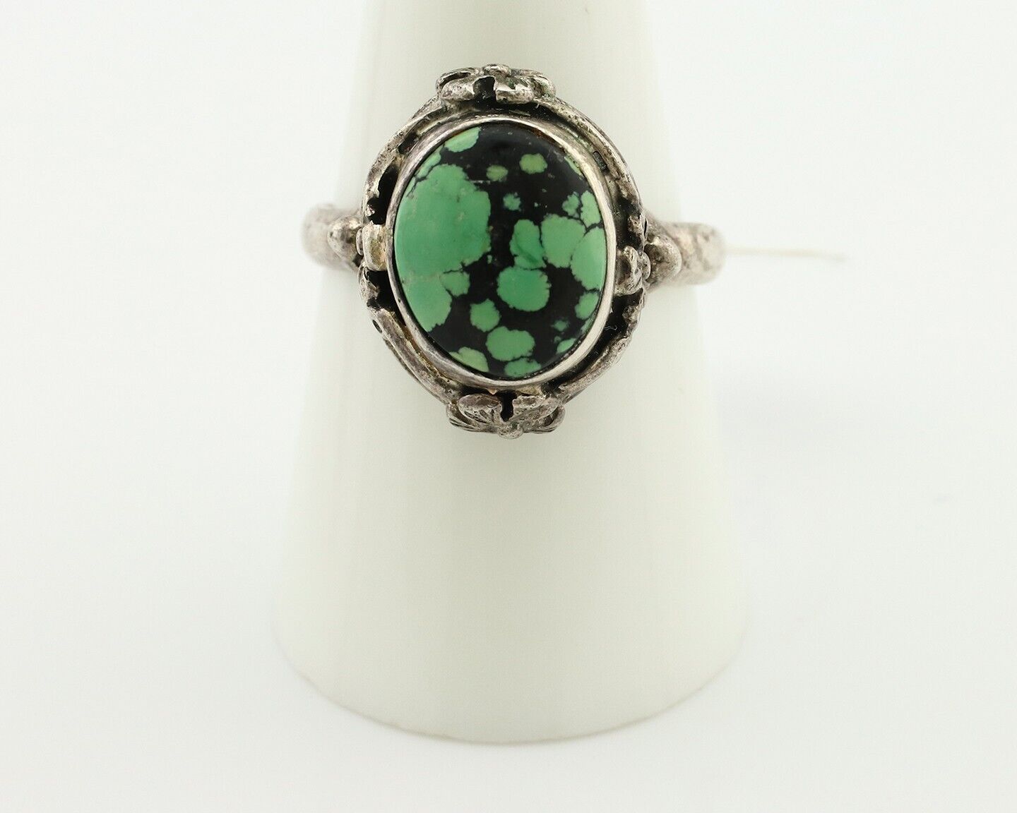 Navajo Ring 925 Silver Natural Spiderweb Turquoise Native Artist Signed Cody