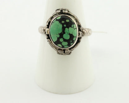 Navajo Ring 925 Silver Natural Spiderweb Turquoise Native Artist Signed Cody