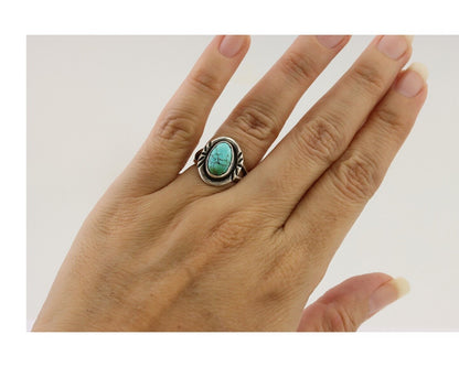 Navajo Ring 925 Silver Spiderweb Turquoise Native American Artist C.80's