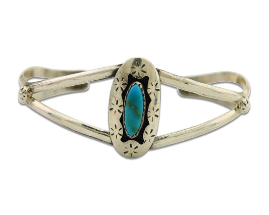 Navajo Cuff Bracelet 925 Silver Turquoise Cuff Artist Signed IJC C.80's