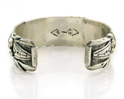 Men Navajo Cuff Bracelet Sterling Silver Malachite Vintage Signed C Montoya