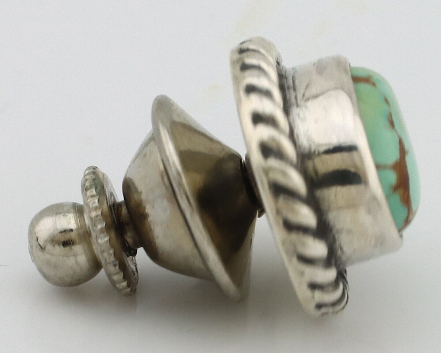 Navajo Tie Tack 925 Silver Natural Mined Turquoise Native American Artist C.80's