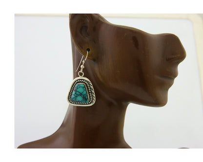 Navajo Earrings 925 Silver Natural Turquoise Artist Signed Sun West C80s