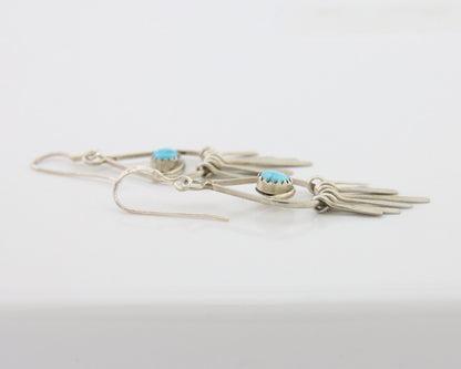 Navajo Dangle Earrings 925 Silver Natural Turquoise Artist Signed JB C.80's