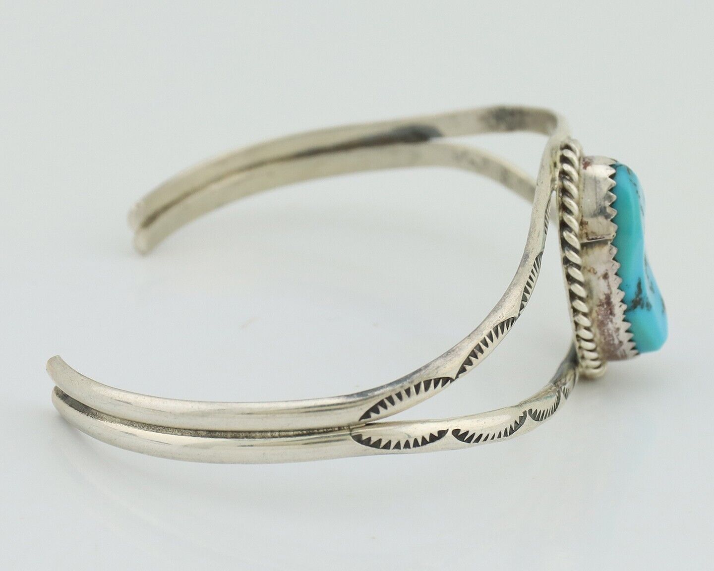 Navajo Bracelet 925 Silver Sleeping Beauty Turquoise Signed Robert Vandover C80s