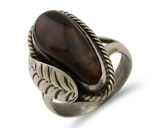 Navajo Handmade Ring 925 Silver Natural Fire Opal Native Artist Size 5.25 C.80's
