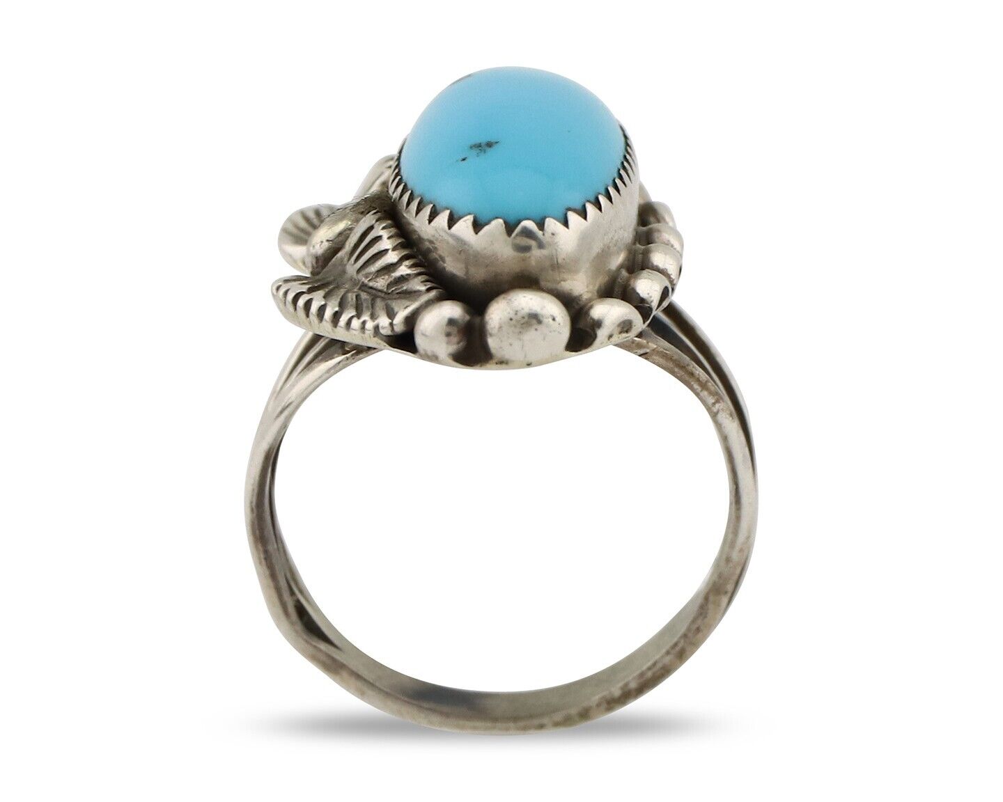 Navajo Ring 925 Silver Sleeping Beauty Turquoise Signed SC C.80's