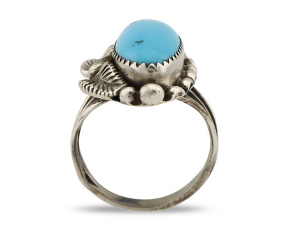 Navajo Ring 925 Silver Sleeping Beauty Turquoise Signed SC C.80's