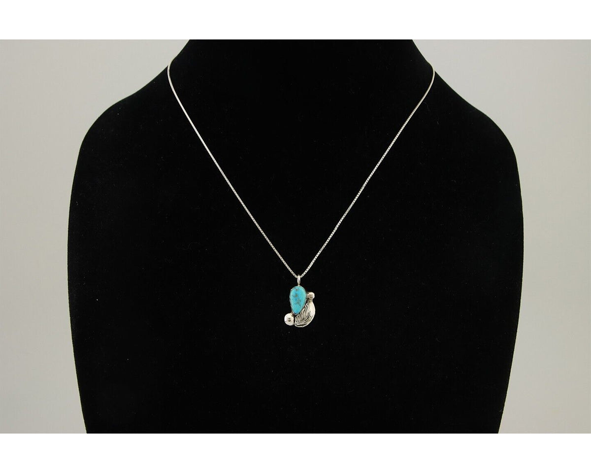 Navajo Heart Necklace 925 Silver Natural Turquoise Signed William Denetdale C80s