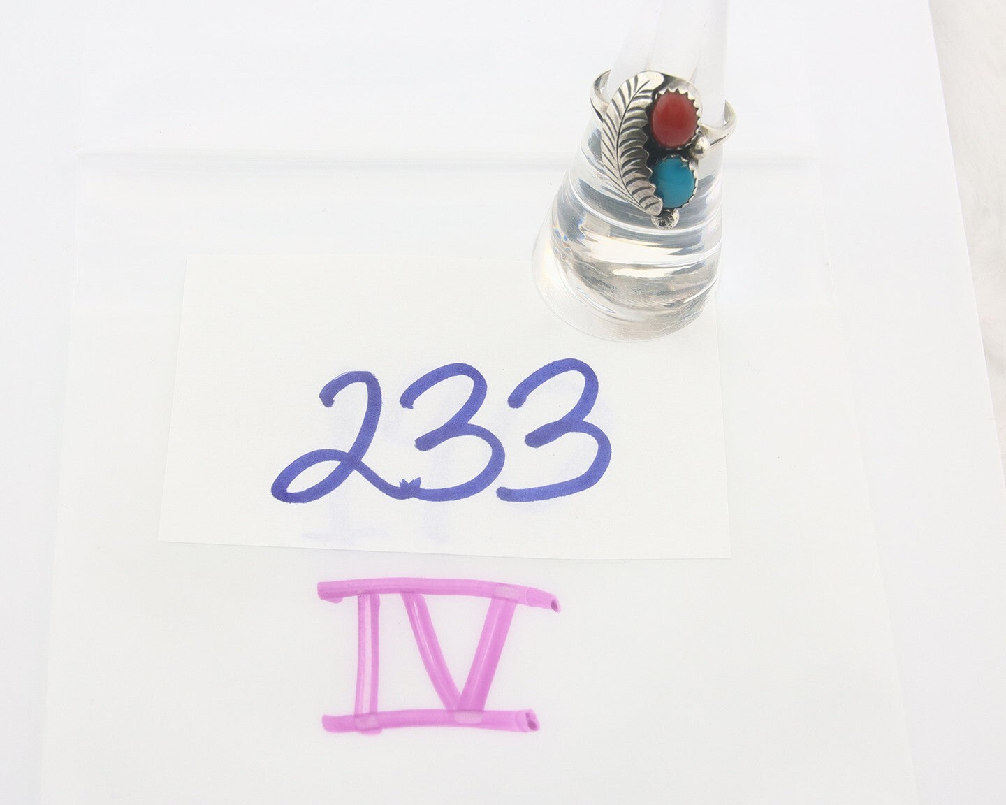 Navajo Ring 925 Sterling Natural Coral & Turquoise Signed BB C.80's Size 6.5