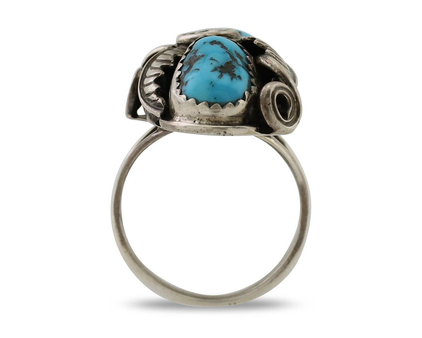 Navajo Ring 925 Silver Sleeping Beauty Turquoise Signed GR C.80's