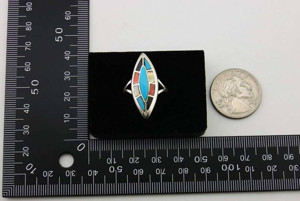 Navajo Ring 925 Silver Turquoise Shell Onyx Spiney Oyster Native Artist C80's