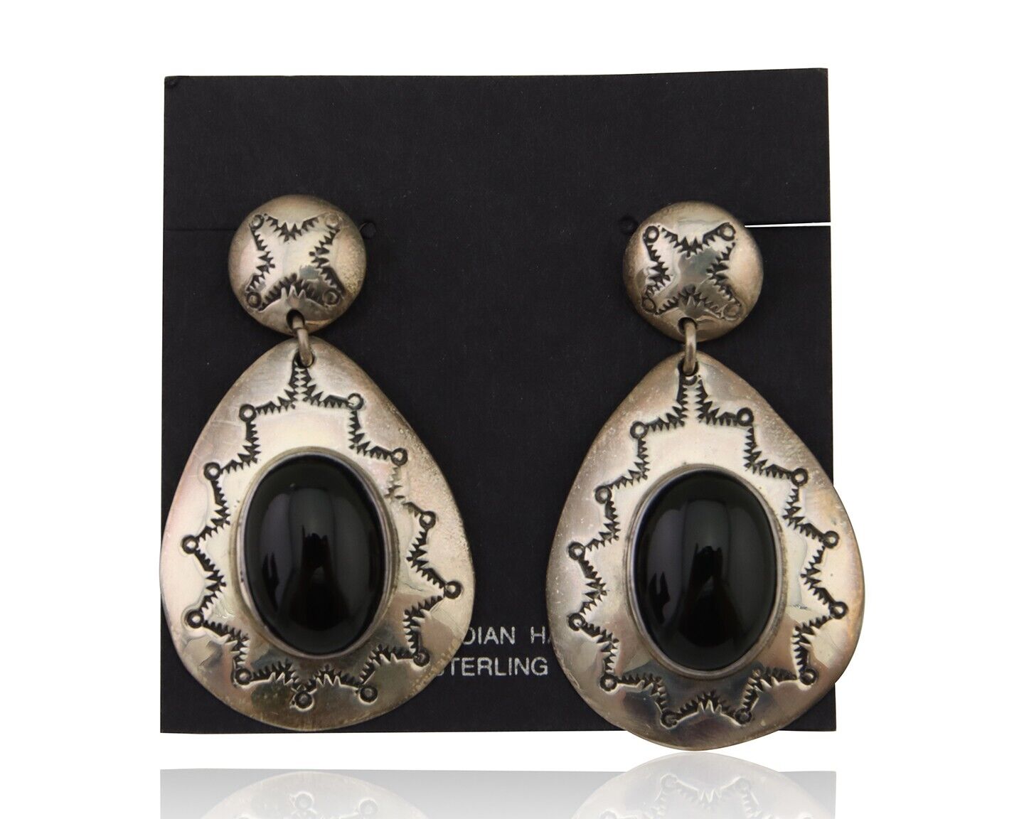 Navajo Handmade Earrings 925 Silver Onyx Artist Douglas Etsitty C.80's