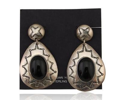 Navajo Handmade Earrings 925 Silver Onyx Artist Douglas Etsitty C.80's