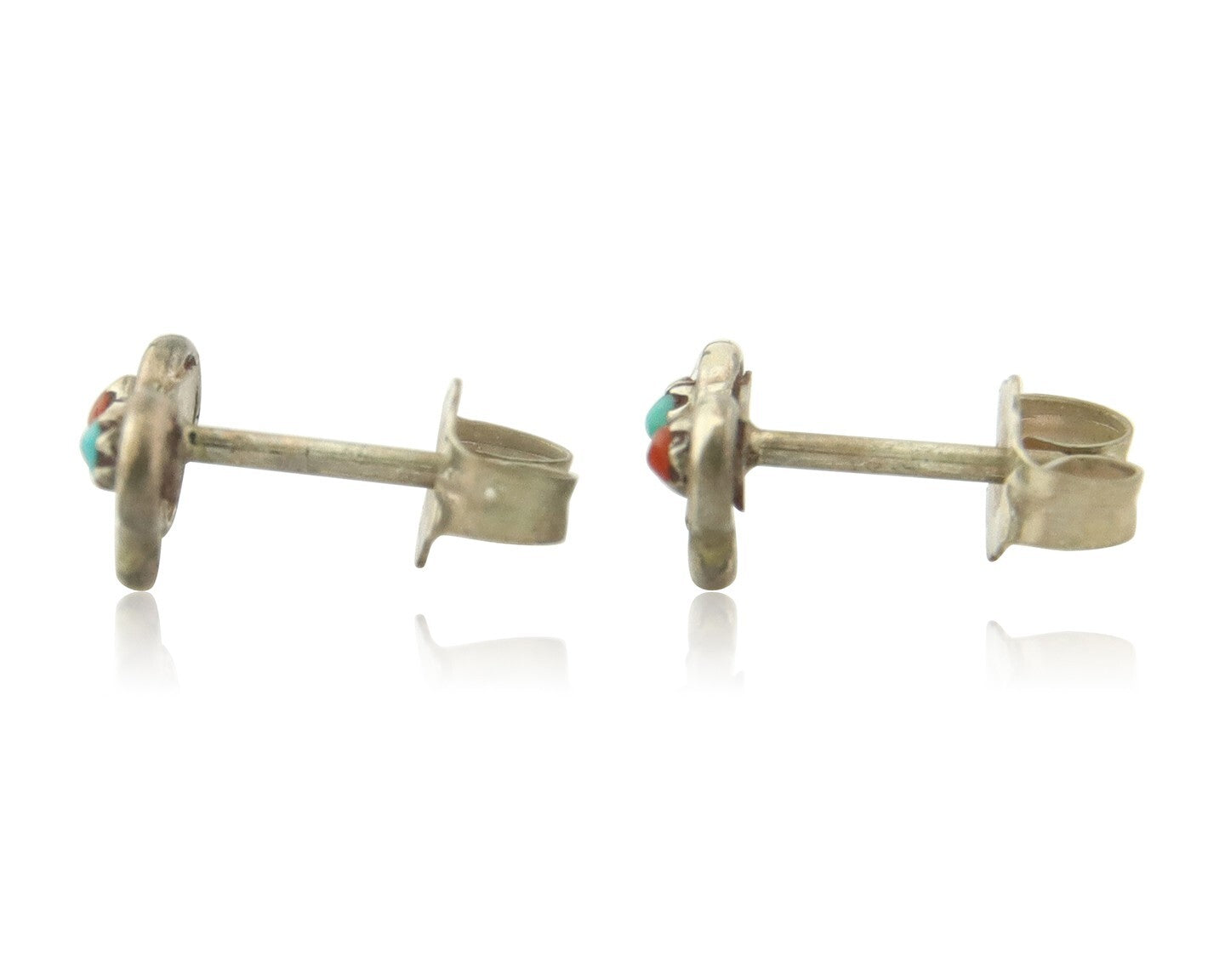 Navajo Heart Earrings 925 Silver Natural Gemstone Native American Artist C.80's