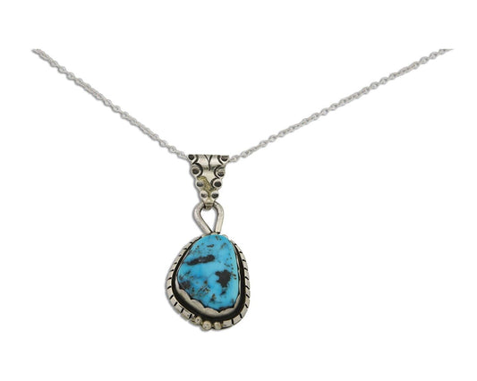 Navajo Necklace 925 Silver Natural Green Turquoise Artist Mike Begay C80s