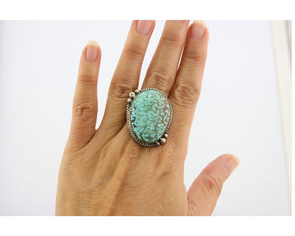 Navajo Ring 925 Sterling Natural Blue Turquoise Native Artist C.80's Size 8.75