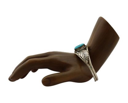 Navajo Handmade Bracelet 925 Silver Natural Blue Turquoise Artist Signed E C.80s