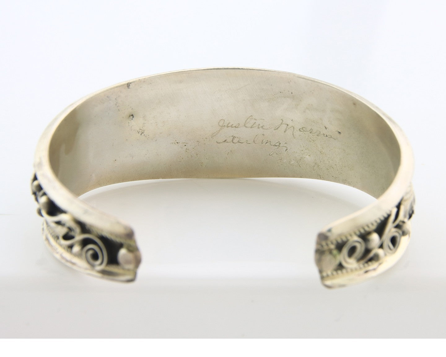 Navajo Cuff Bracelet Sterling Silver Natural Malachite Vintage Signed JM