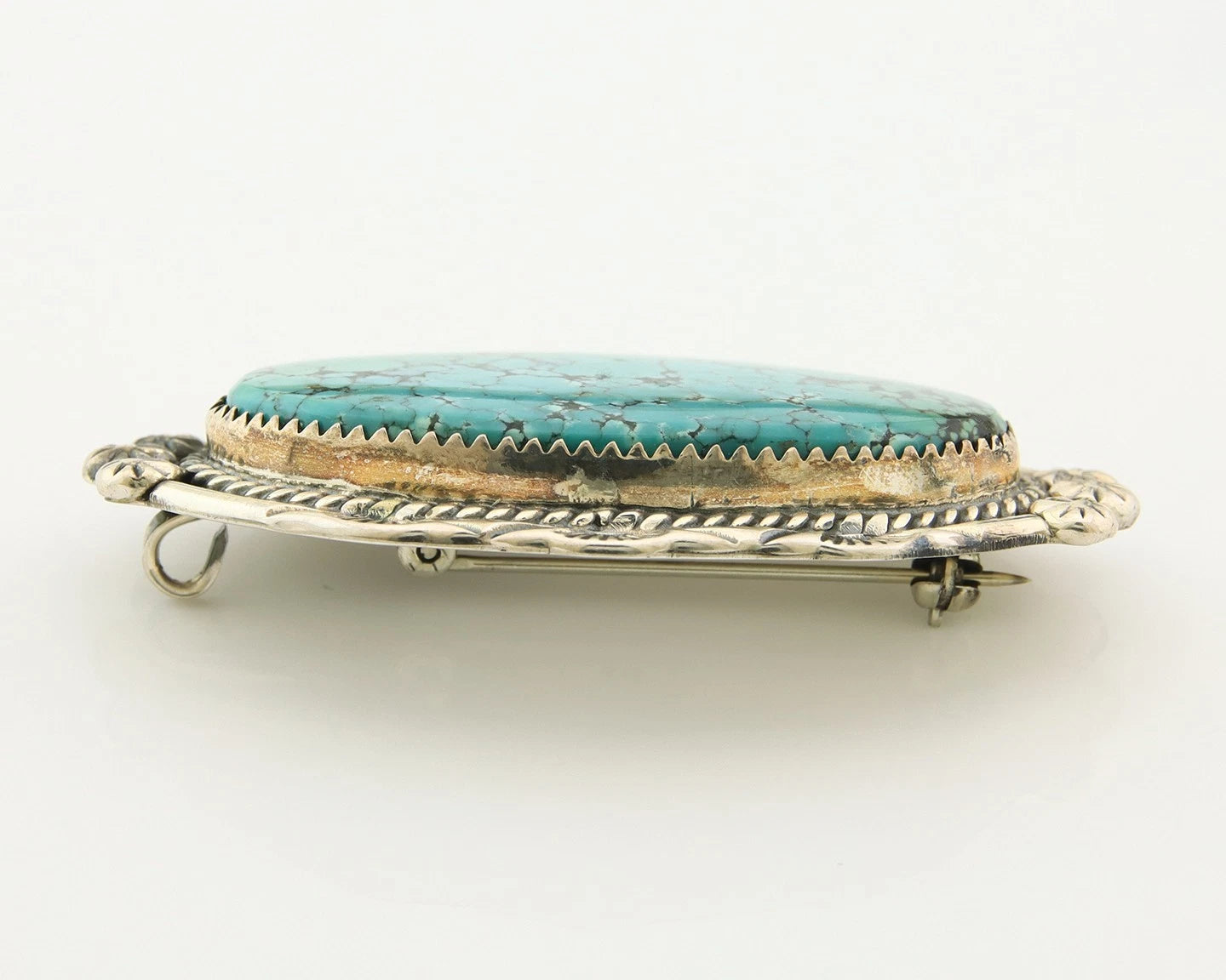Navajo Handmade Pin Pendant Sterling Silver Turquoise Vintage Artist Signed D