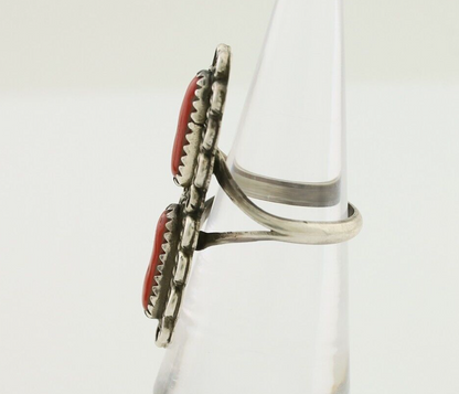 Navajo Ring 925 Silver Mediterranean Coral Native American Artist C.80's