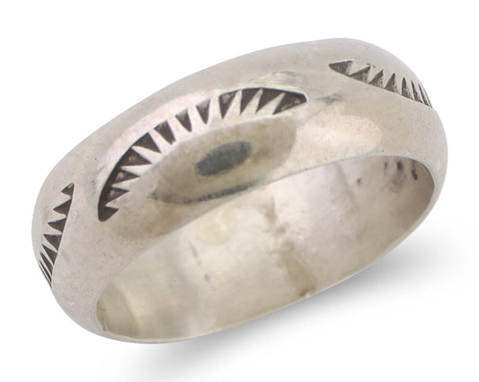 Navajo Hand Stamped Band 925 Silver 6.0 mm Signed Larry Chavez Size 5.0 C.80's