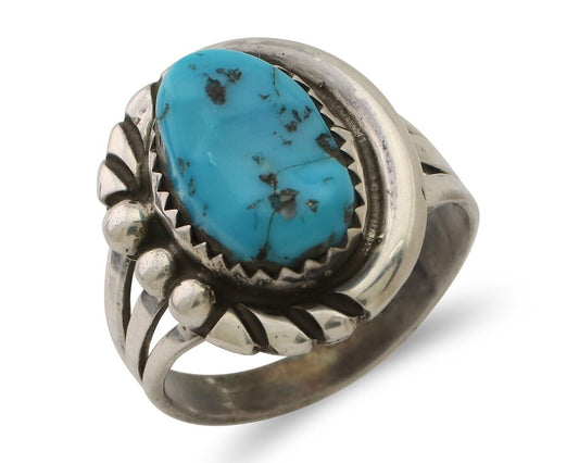Navajo Ring 925 Silver Sleeping Beauty Turquoise Native American Artist C.80's