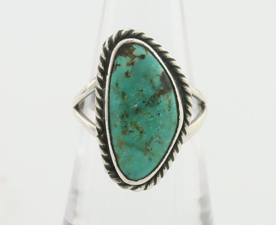 Navajo Ring 925 Silver Blue Gem Turquoise Artist Signed Rabbit Stick C.80's