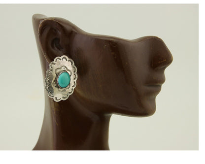 Navajo Hand Stamped Earrings 925 Silver Natural Turquoise Native Artist C.80's