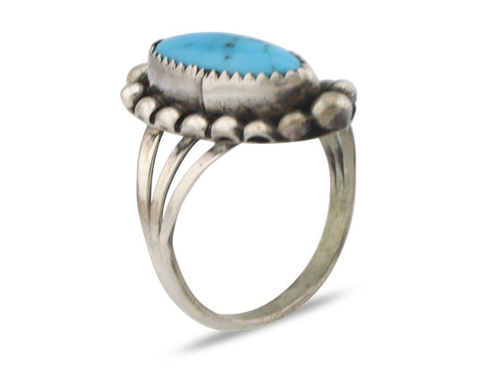 Navajo Ring .925 Silver Sleeping Beauty Turquoise Signed SkyStone Creations C80s