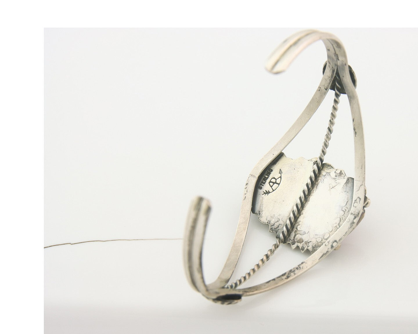 Navajo Bracelet 925 Silver Coral & Turquoise Cuff Signed AR Arrow C.80's