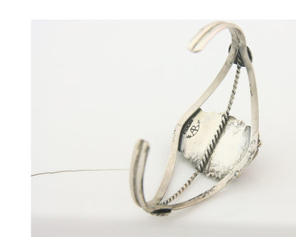 Navajo Bracelet 925 Silver Coral & Turquoise Cuff Signed AR Arrow C.80's