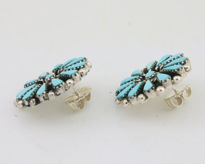 Navajo Petit Point Earrings 925 Silver Turquoise Signed Benson Yazzie C.80's