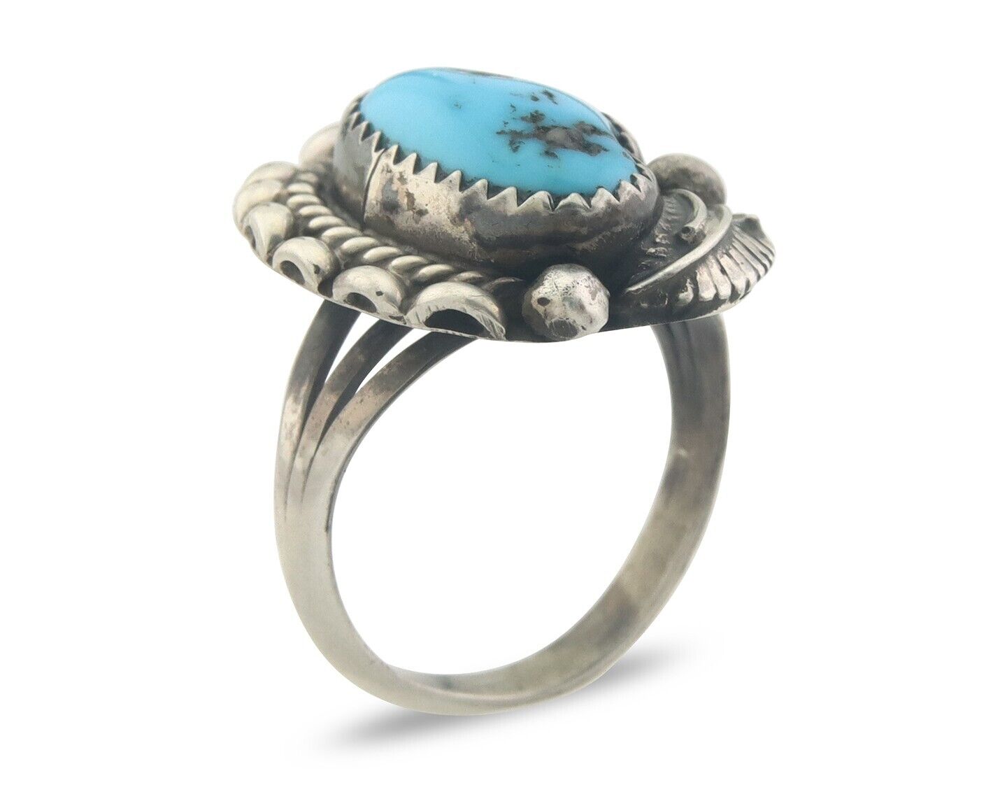 Navajo Ring 925 Sterling Natural Turquoise Native Artist C.80's Size 5.75