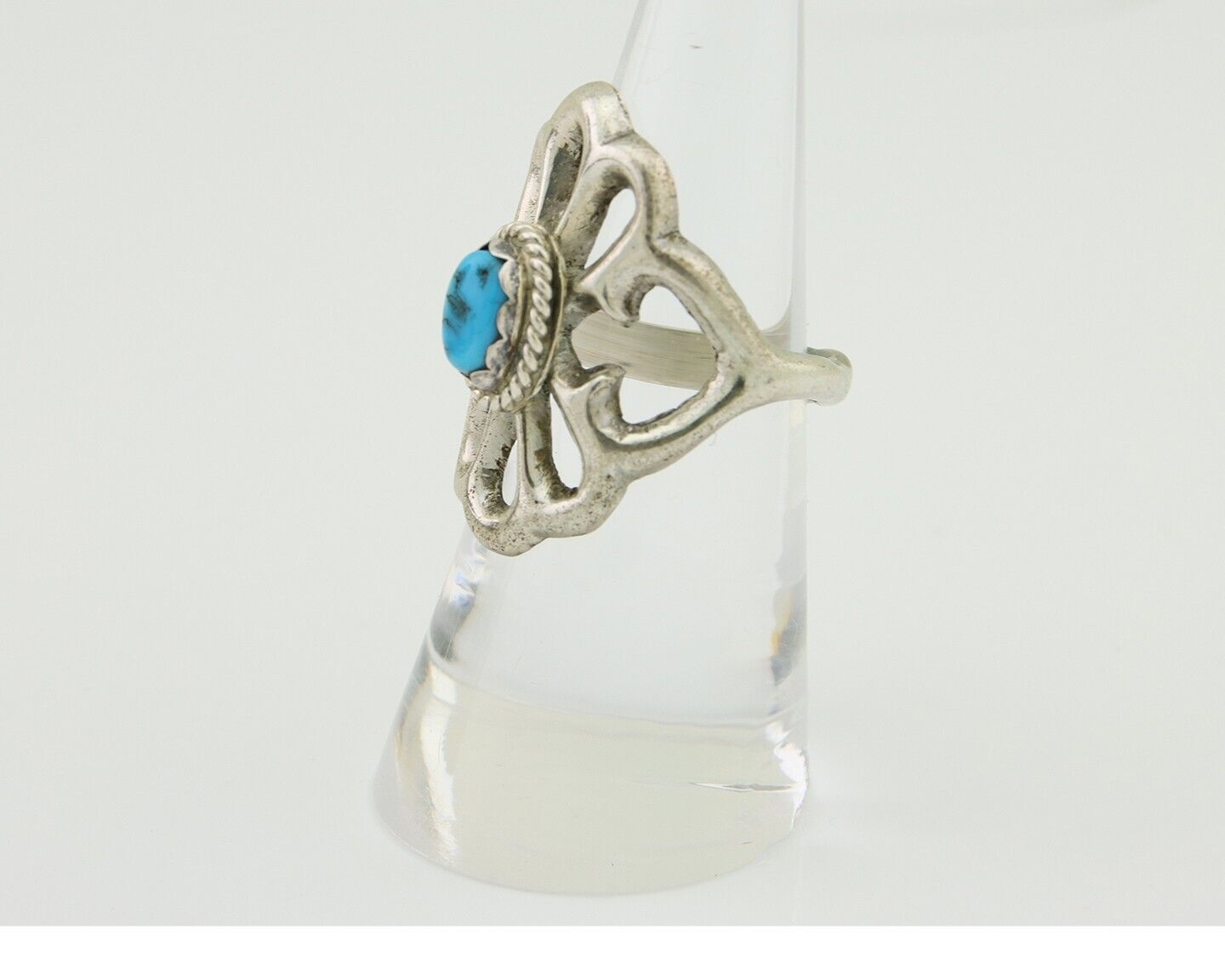 Navajo Sand Cast Ring 925 Silver Sleeping Beauty Turquoise Artist C.80's