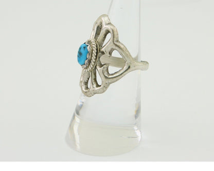 Navajo Sand Cast Ring 925 Silver Sleeping Beauty Turquoise Artist C.80's