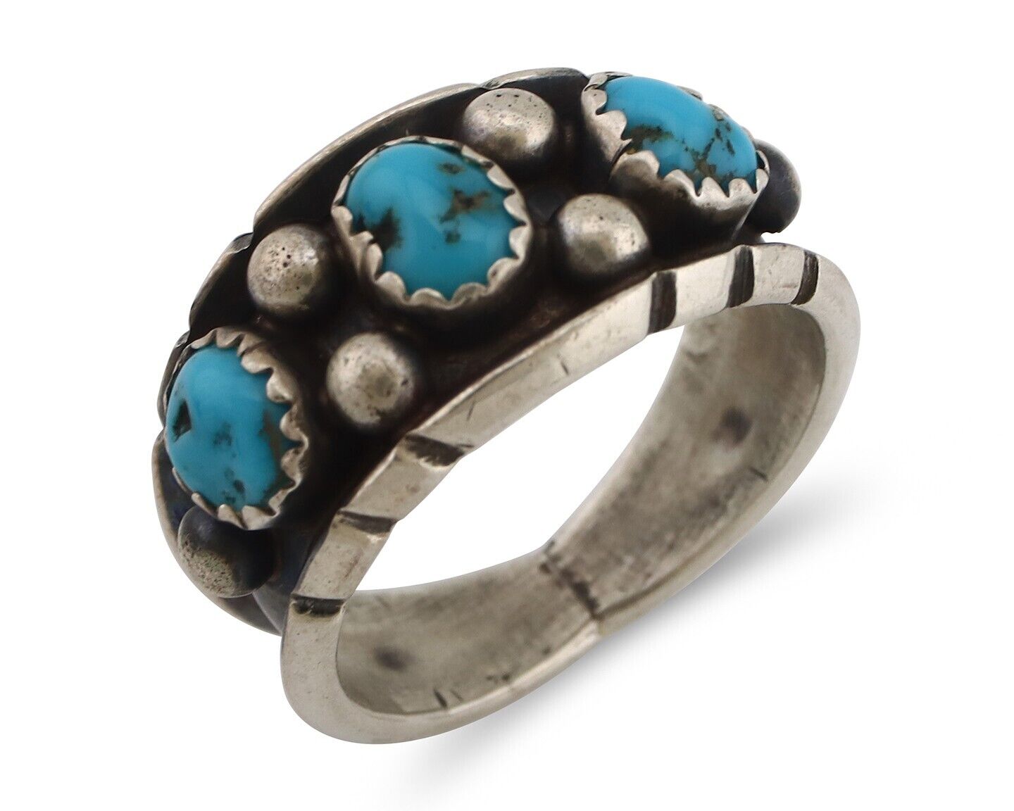 Navajo Ring 925 Silver Natural Blue Turquoise Native American Artist C.80's